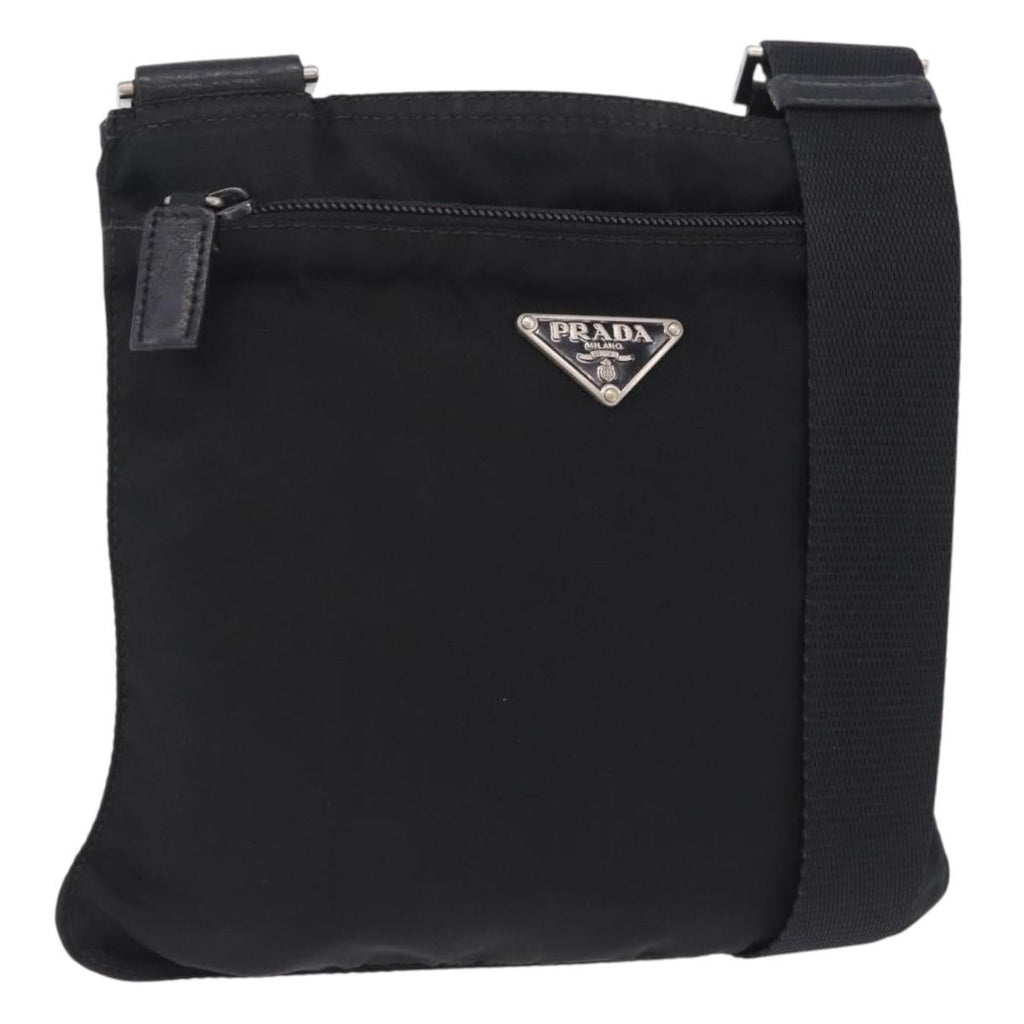 PRADA Shoulder Bag Nylon Black Silver Auth 200013A