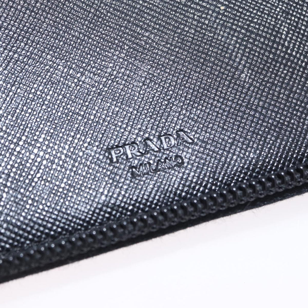 PRADA Binder Case Saffiano Black Silver Auth 200201