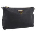 PRADA Clutch Bag Vittero Dino Leather Black Gold Auth 200490