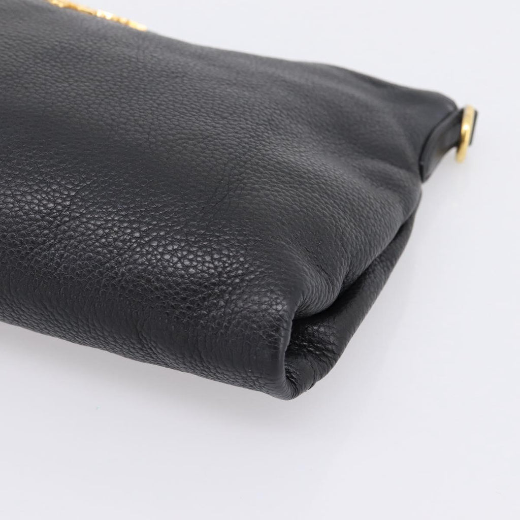 PRADA Clutch Bag Vittero Dino Leather Black Gold Auth 200490