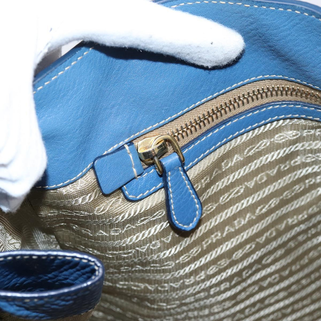 PRADA Tote Bag Vittero Dino Leather Blue Gold Auth 200767V