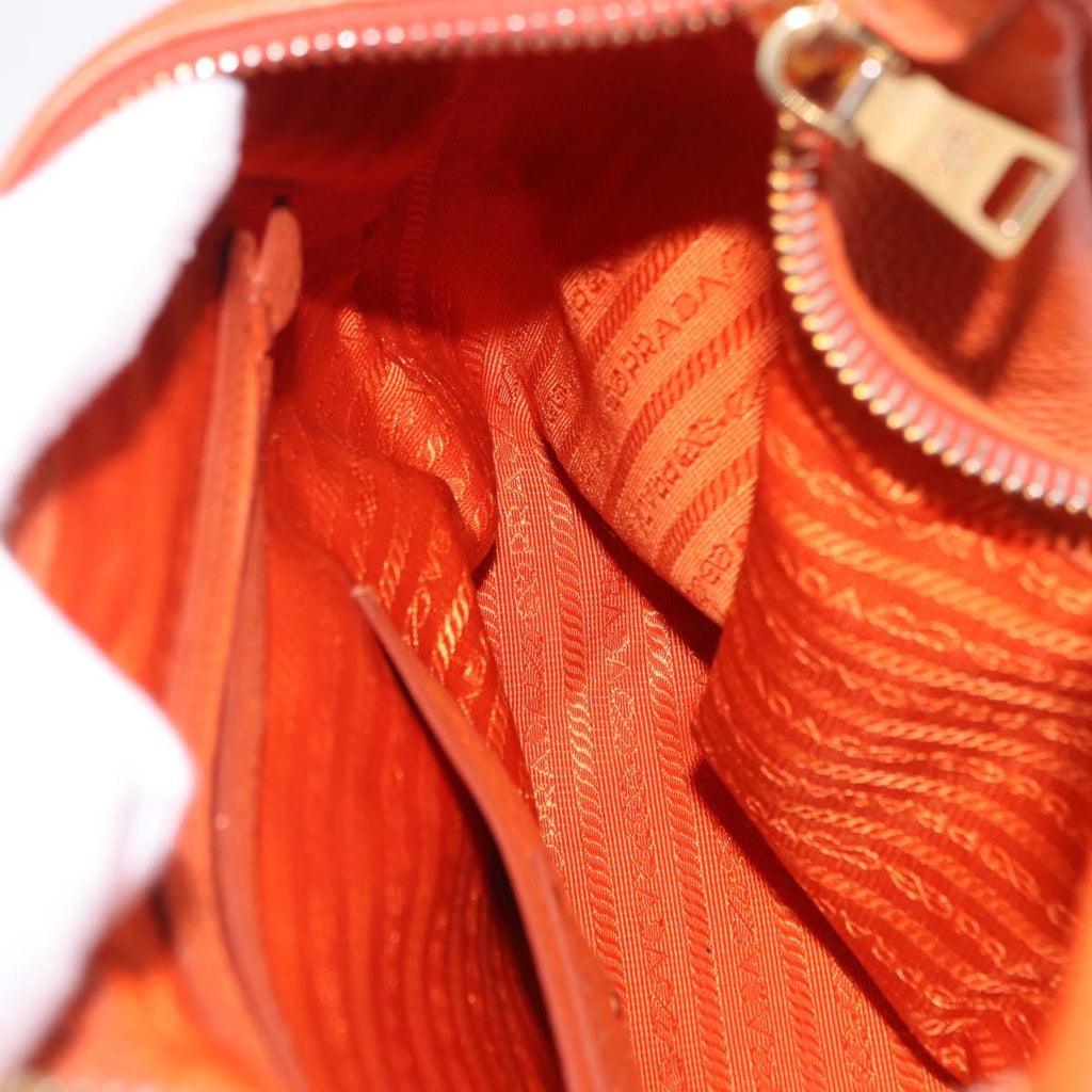 PRADA Shoulder Bag Vittero Dino Leather Orange Gold Auth 200974SAM