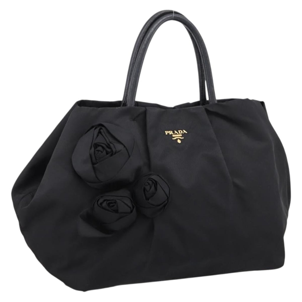 PRADA Hand Bag Nylon Black Gold Auth 201125V