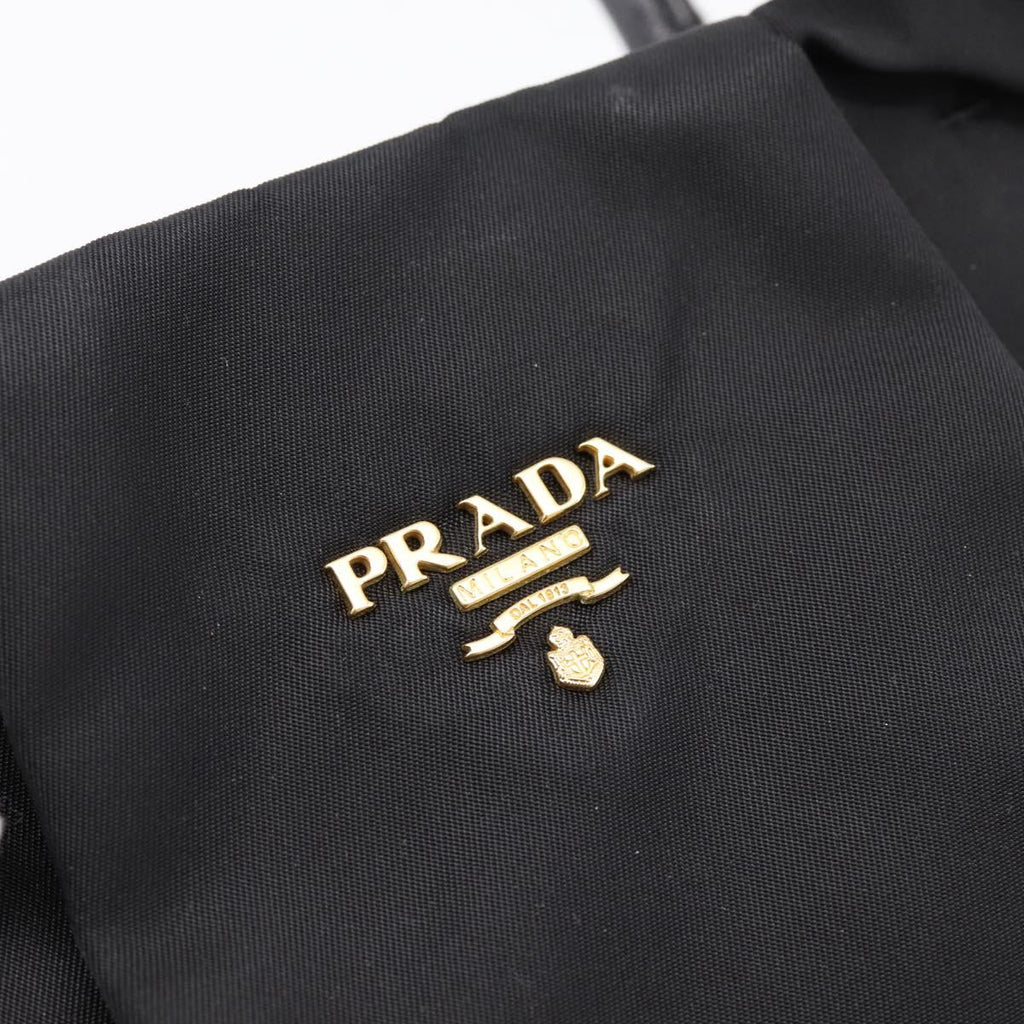 PRADA Hand Bag Nylon Black Gold Auth 201125V