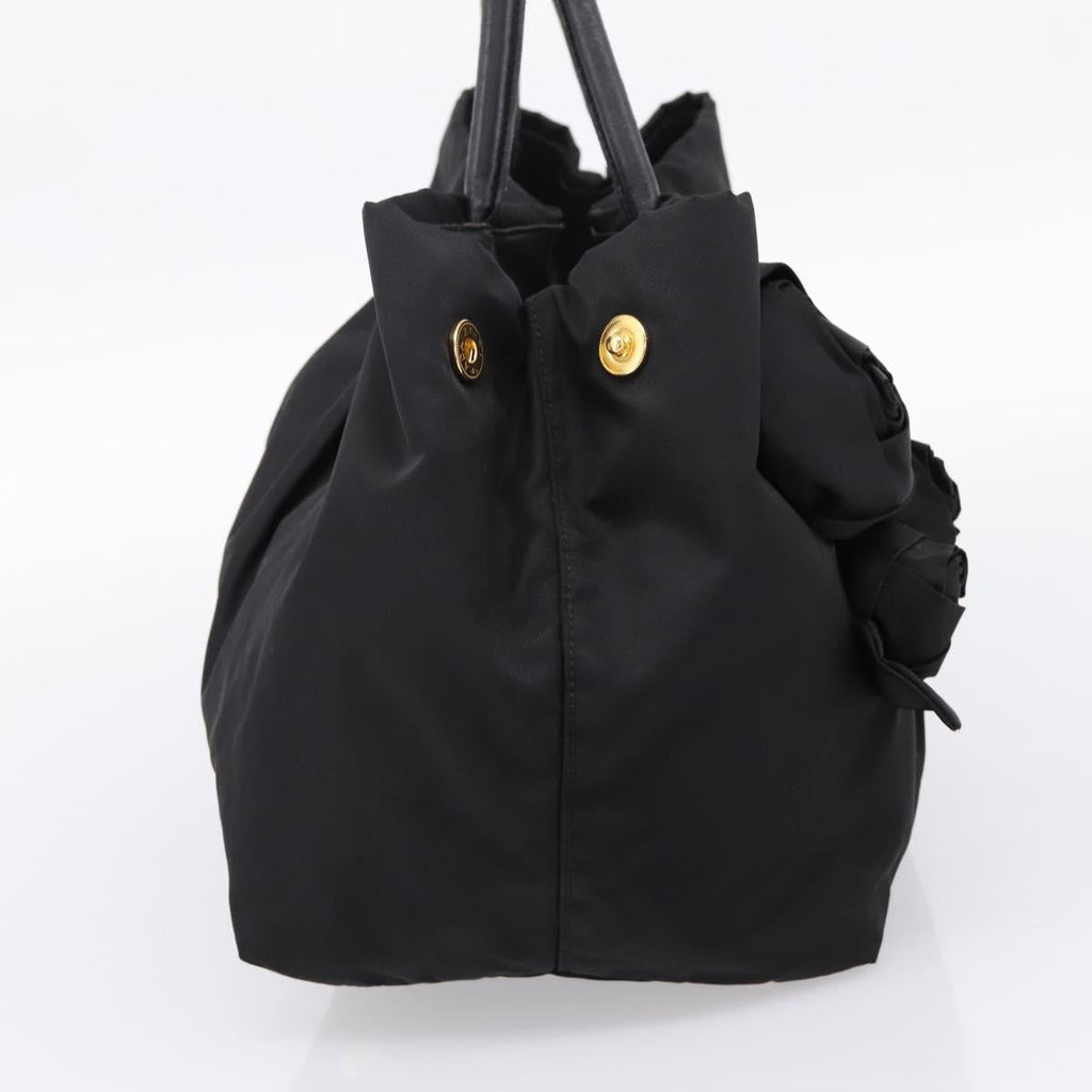 PRADA Hand Bag Nylon Black Gold Auth 201125V