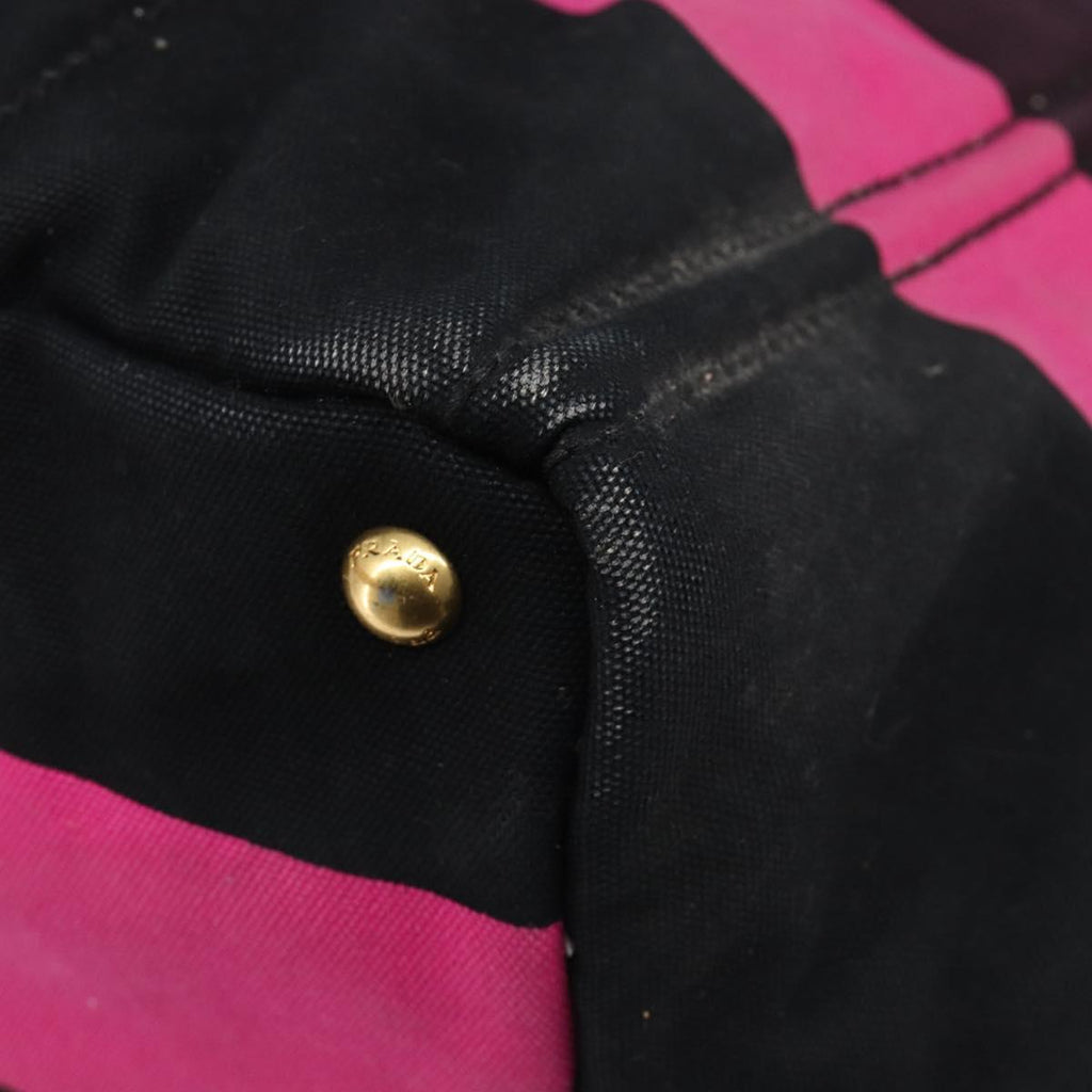 PRADA Canapa GM Hand Bag Canvas Black Pink Auth 201284