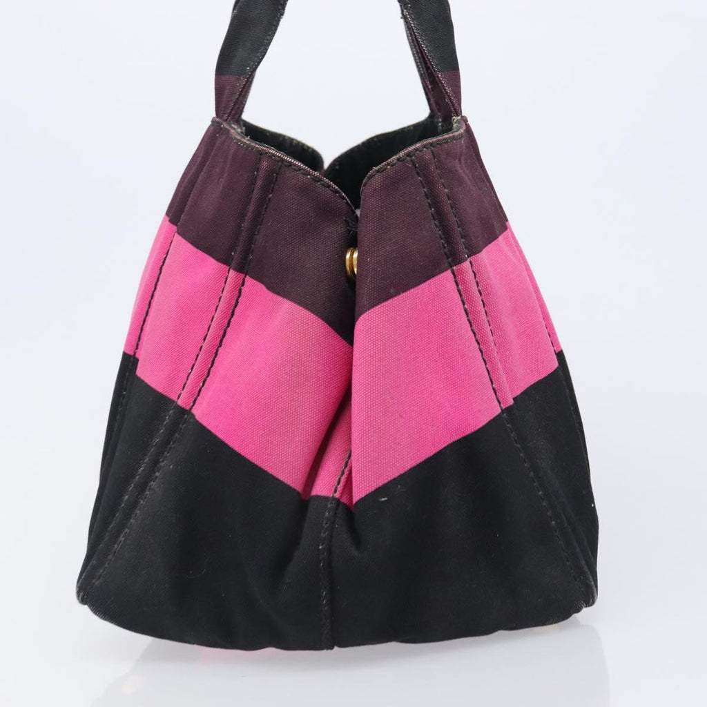PRADA Canapa GM Hand Bag Canvas Black Pink Auth 201284