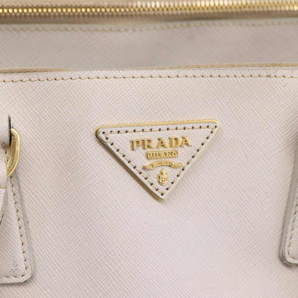PRADA Galleria Hand Bag Saffiano leather White Gold Auth 201363