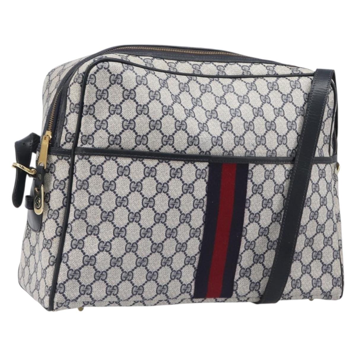 GUCCI GG Supreme Sherry Line Shoulder Bag PVC Navy Gold Auth 201446