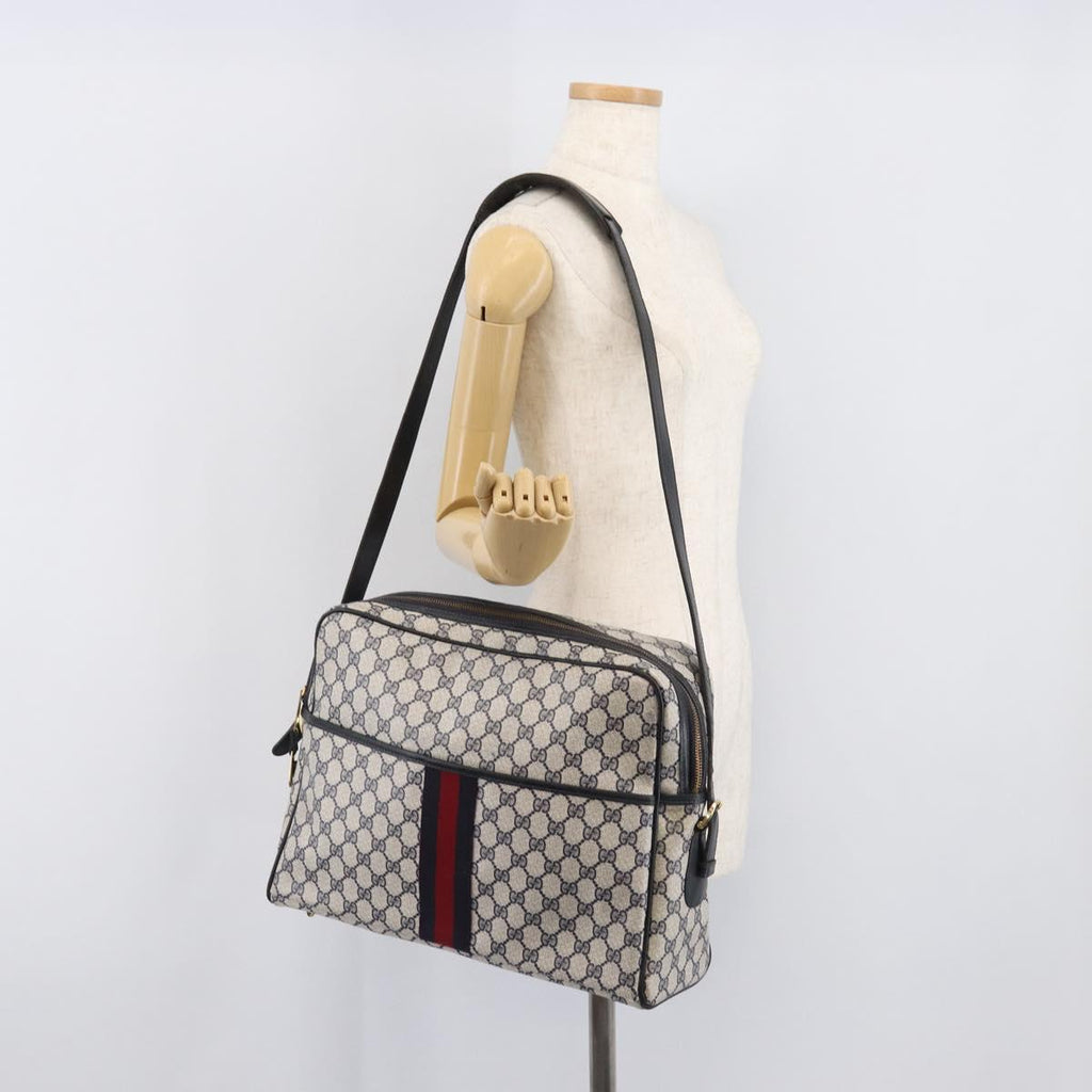 GUCCI GG Supreme Sherry Line Shoulder Bag PVC Navy Gold Auth 201446