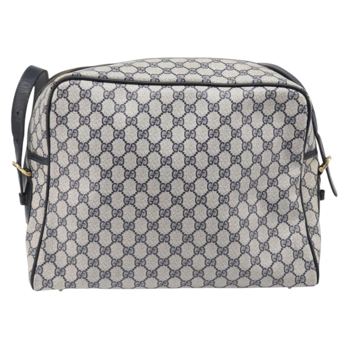 GUCCI GG Supreme Sherry Line Shoulder Bag PVC Navy Gold Auth 201446