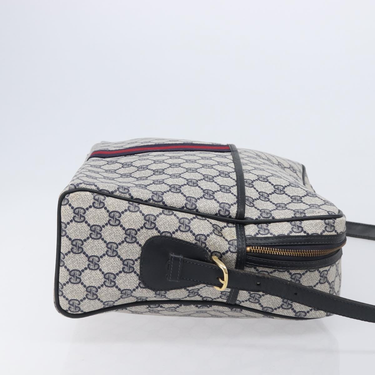 GUCCI GG Supreme Sherry Line Shoulder Bag PVC Navy Gold Auth 201446
