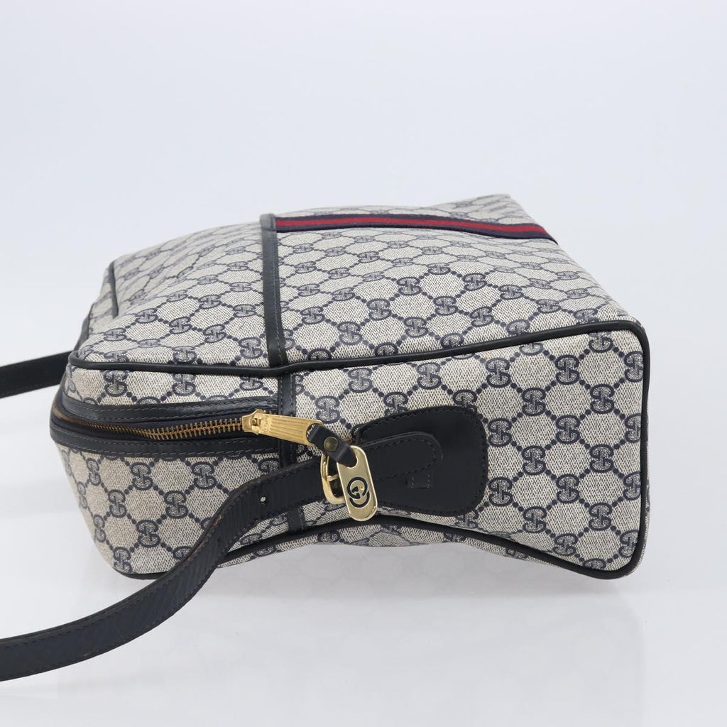 GUCCI GG Supreme Sherry Line Shoulder Bag PVC Navy Gold Auth 201446