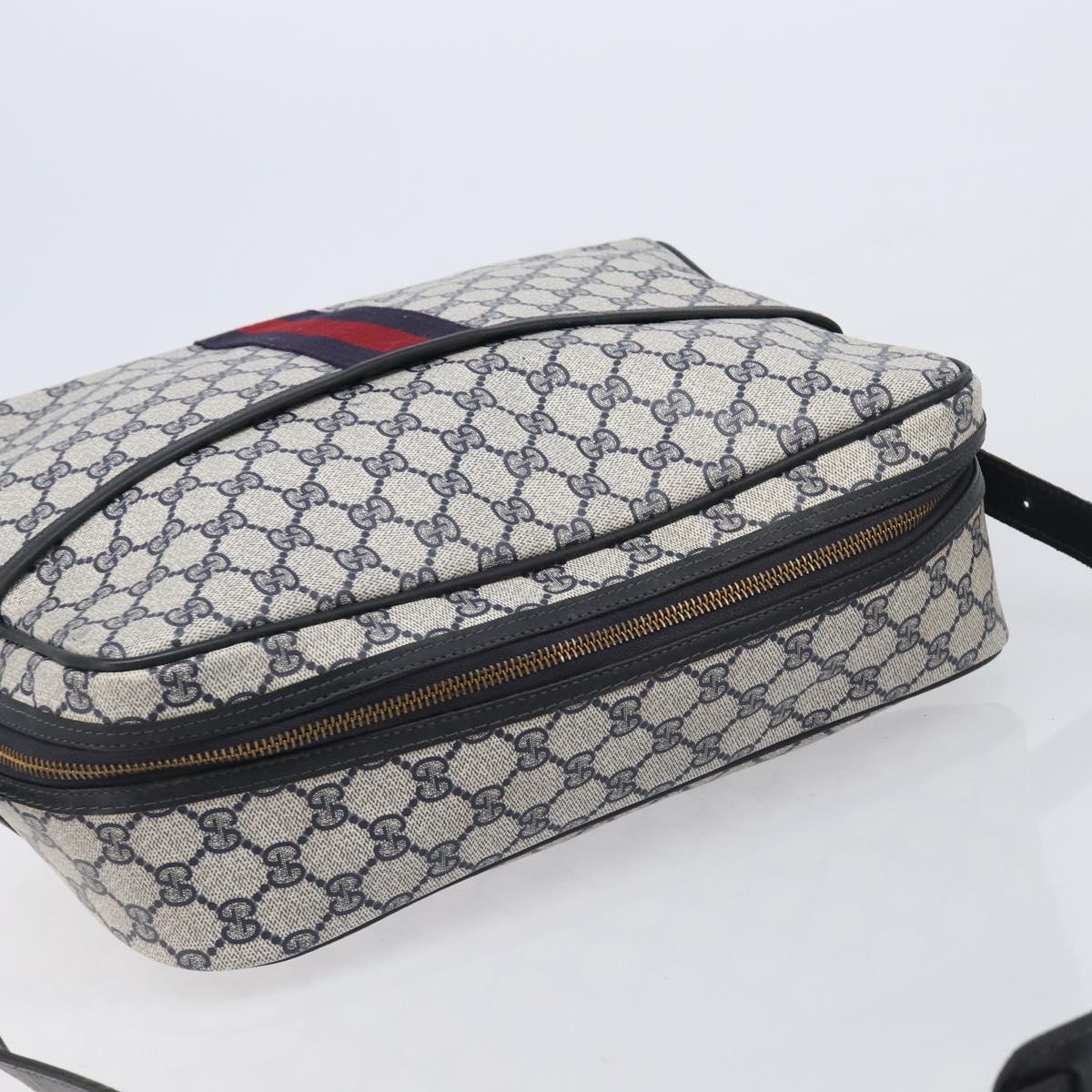 GUCCI GG Supreme Sherry Line Shoulder Bag PVC Navy Gold Auth 201446