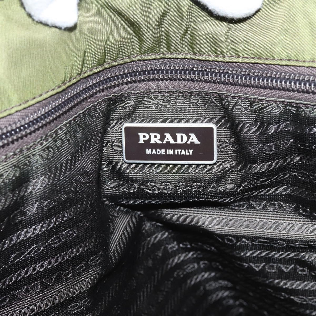 PRADA Tote Bag Nylon Khaki Silver Auth 201463