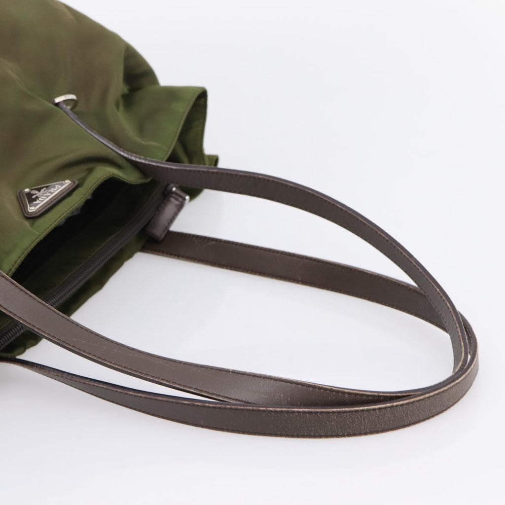 PRADA Tote Bag Nylon Khaki Silver Auth 201463