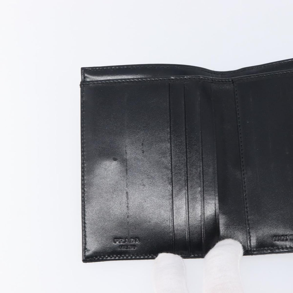 PRADA Wallet Satin Black Silver Auth 201549V