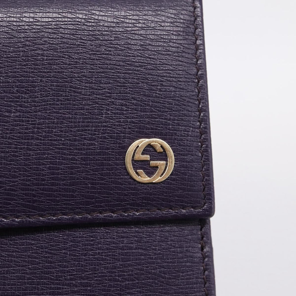 GUCCI Bifold Wallet Leather Navy Gold Beige 309704 Auth 201573V
