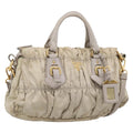 PRADA Gathered Hand Bag Nylon 2way Beige Gold Auth 201930