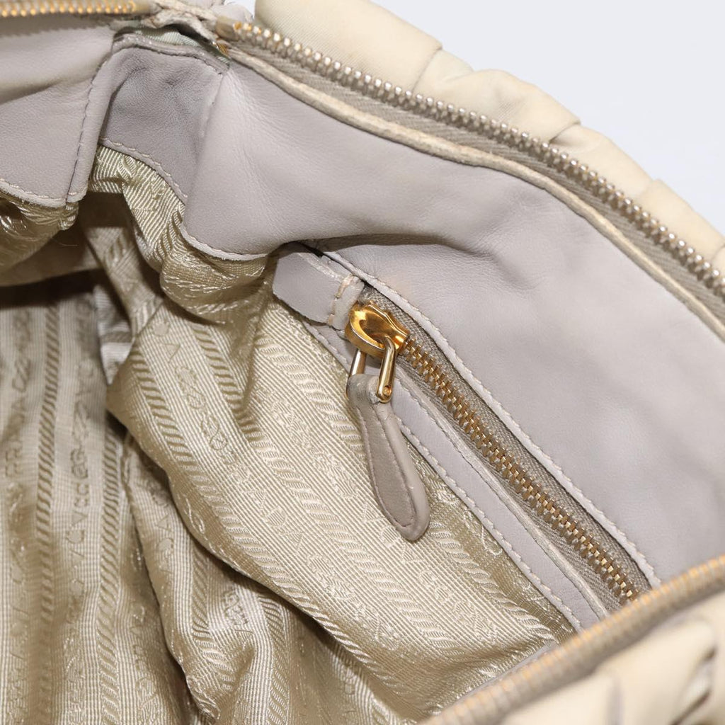 PRADA Gathered Hand Bag Nylon 2way Beige Gold Auth 201930