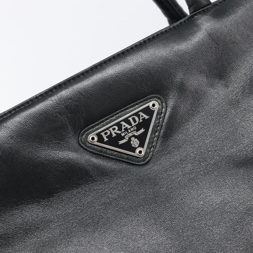 PRADA Hand Bag Leather Black Silver Auth 202075A