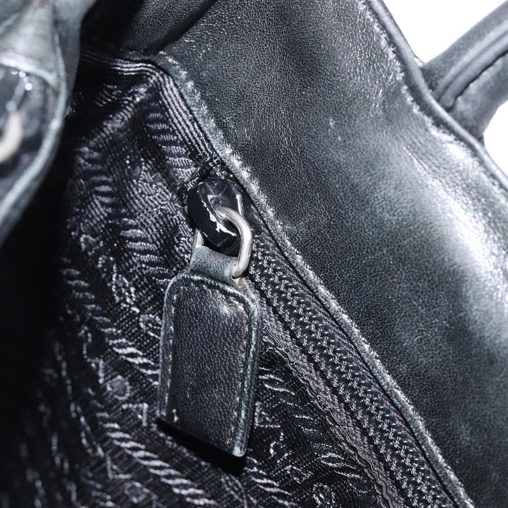 PRADA Hand Bag Leather Black Silver Auth 202075A