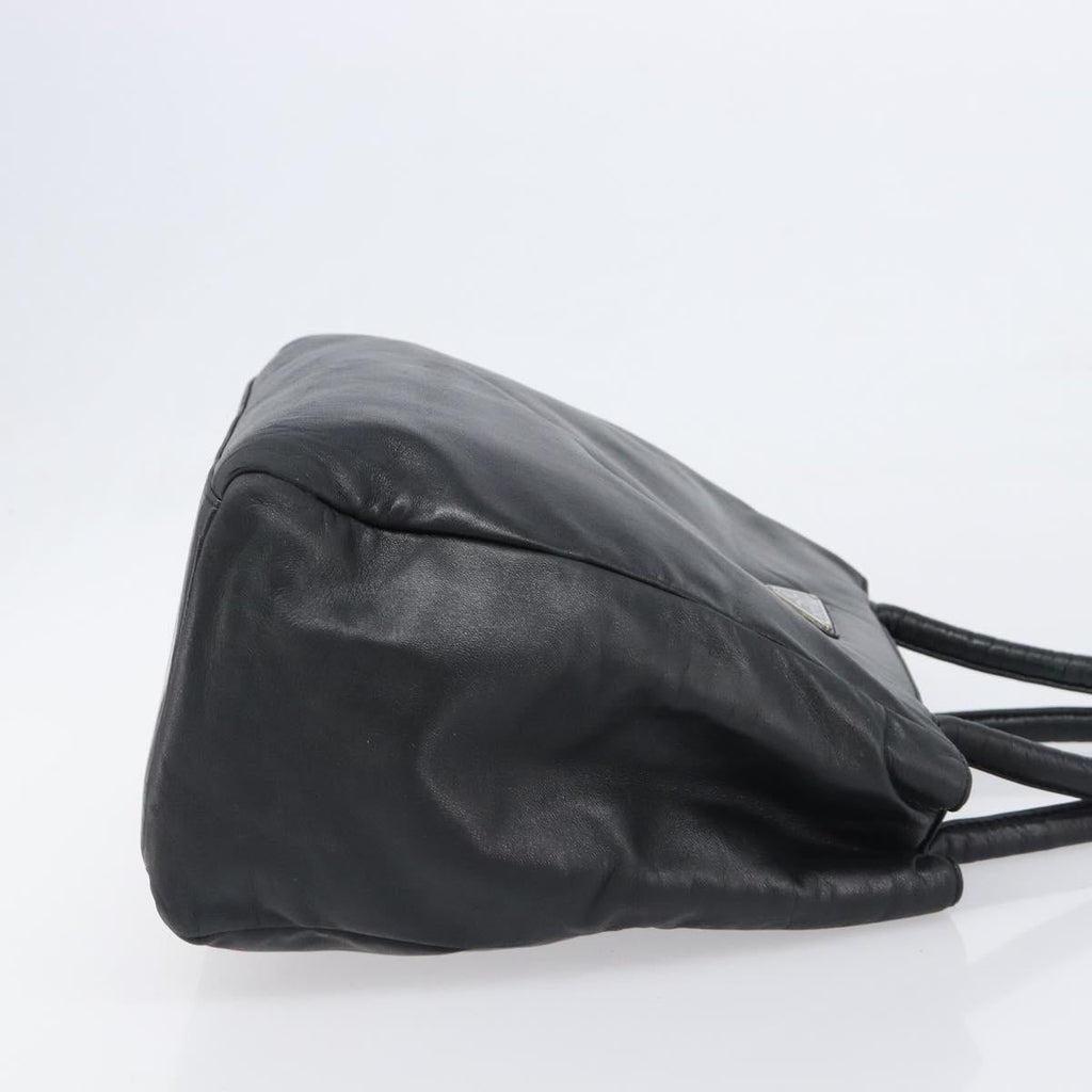 PRADA Hand Bag Leather Black Silver Auth 202075A