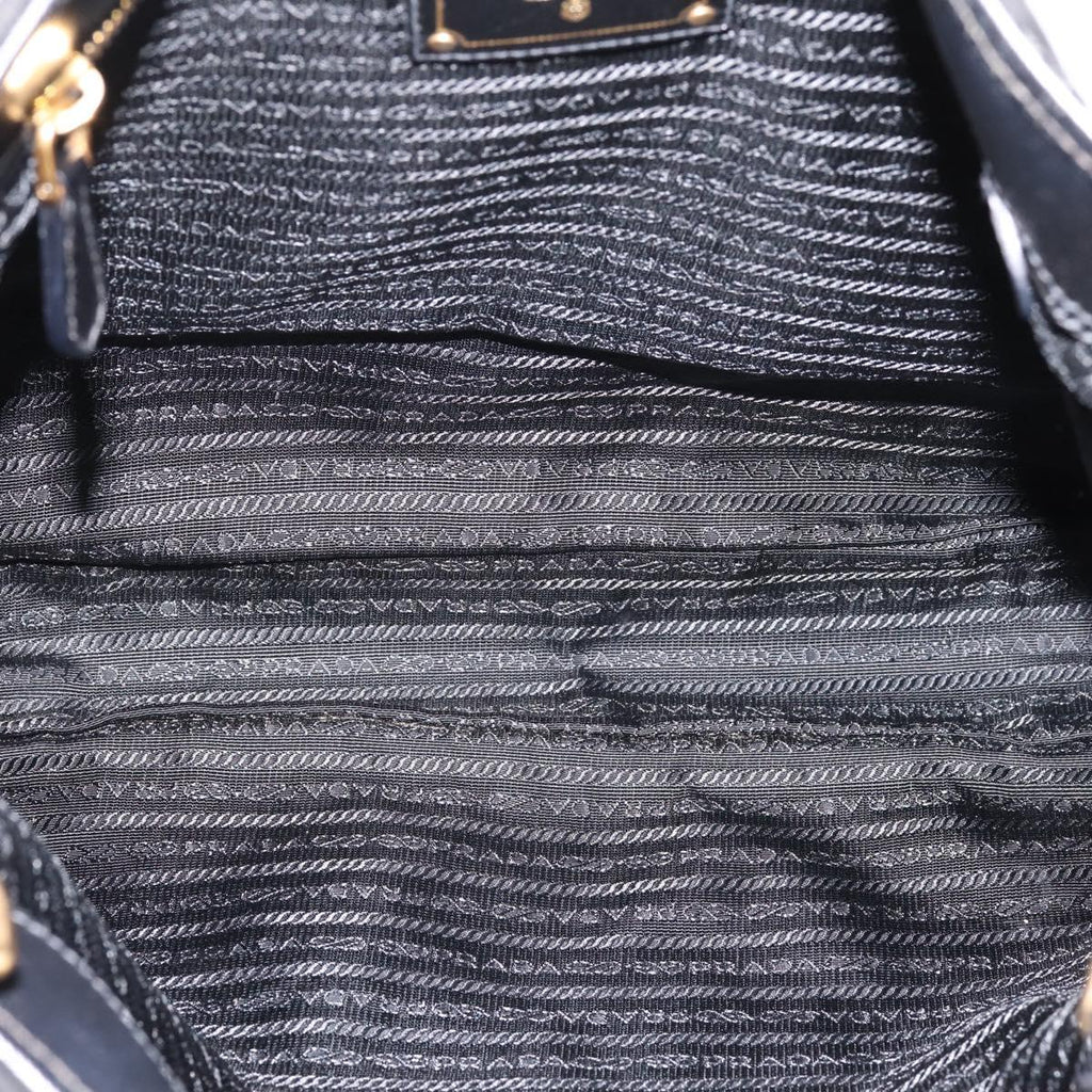 PRADA Hand Bag Nylon 2way Black Gold Tone Auth 202114