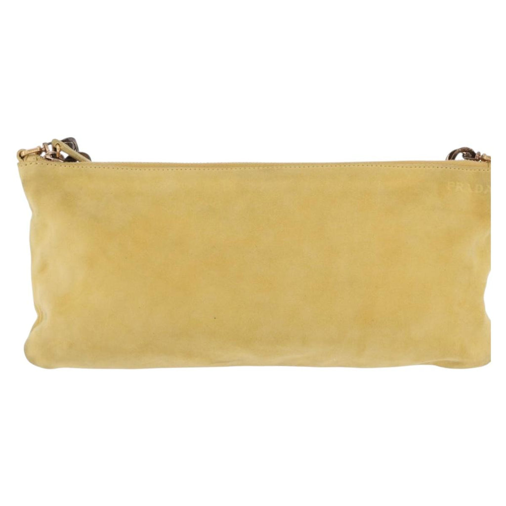 PRADA Chain Shoulder Bag Suede Yellow Gold Auth 202450