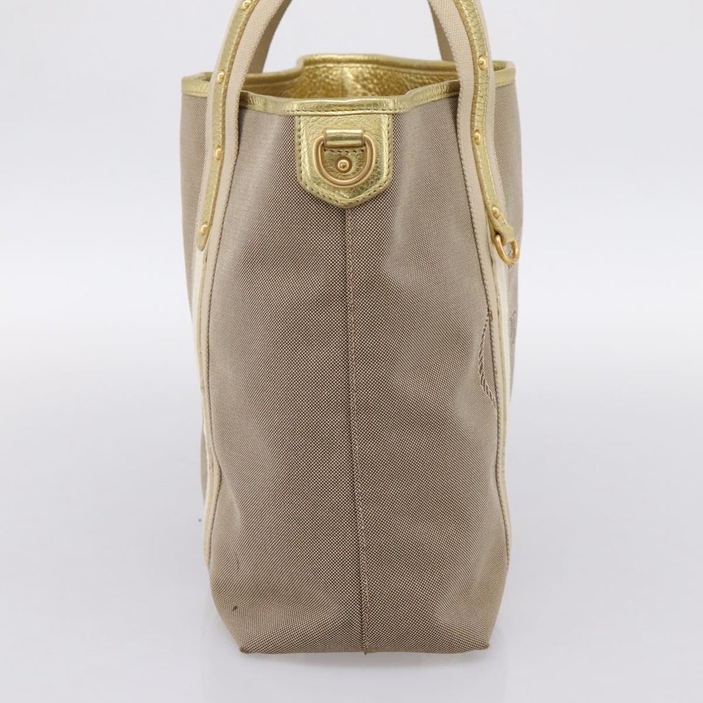 PRADA Hand Bag Jacquard Beige Gold Auth 202467