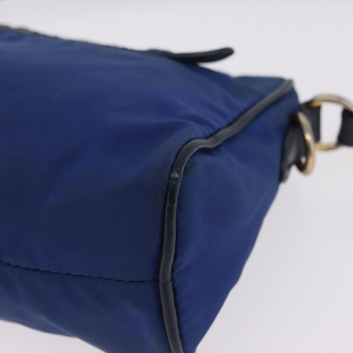 PRADA Shoulder Bag Nylon Blue Gold Auth 202491
