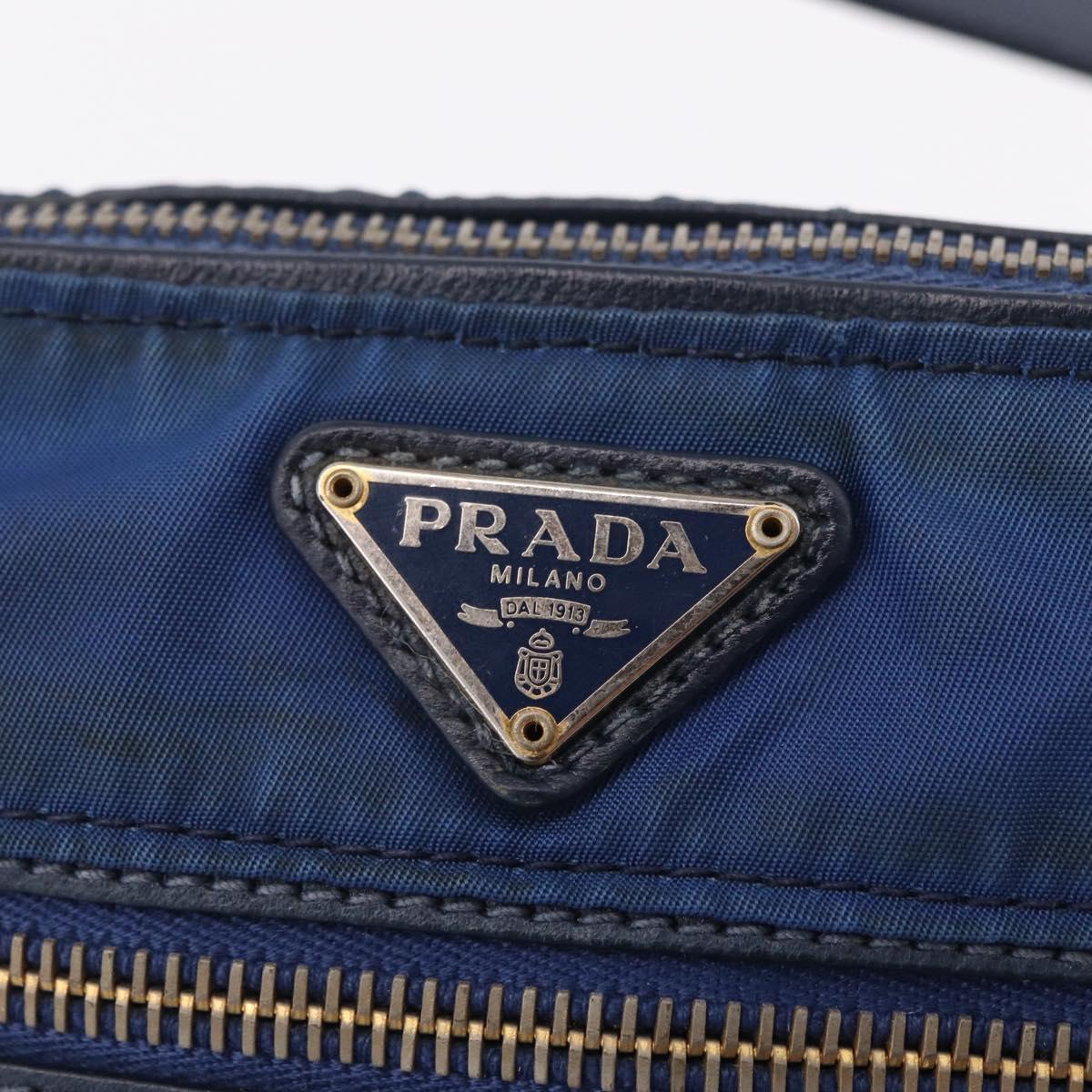 PRADA Shoulder Bag Nylon Blue Gold Auth 202491