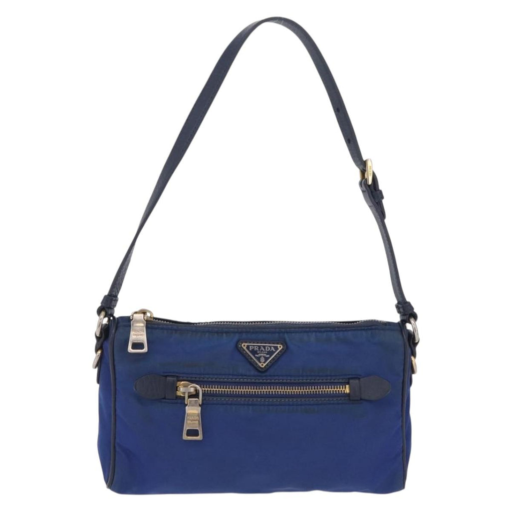 PRADA Shoulder Bag Nylon Blue Gold Auth 202491