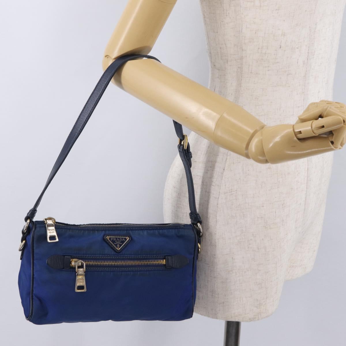 PRADA Shoulder Bag Nylon Blue Gold Auth 202491