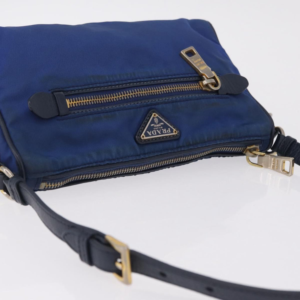 PRADA Shoulder Bag Nylon Blue Gold Auth 202491