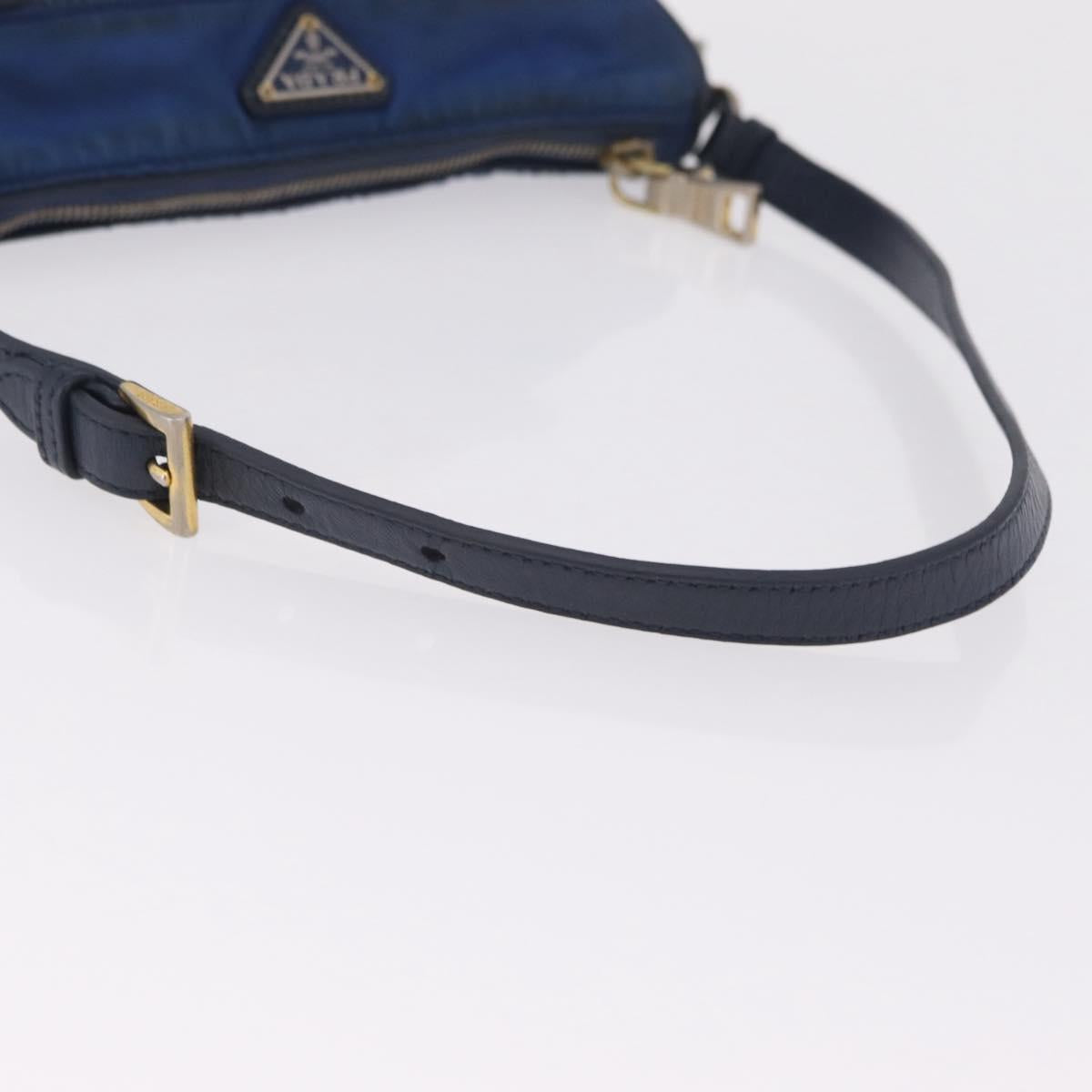 PRADA Shoulder Bag Nylon Blue Gold Auth 202491