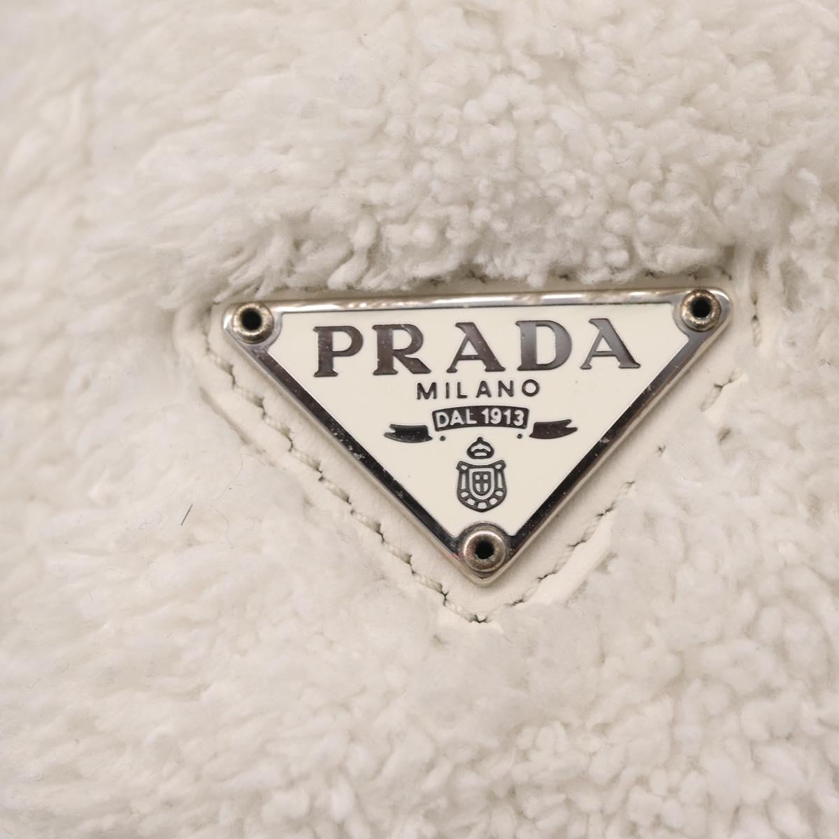 PRADA Hand Pouch Hand Bag pile White Silver Auth 202515A