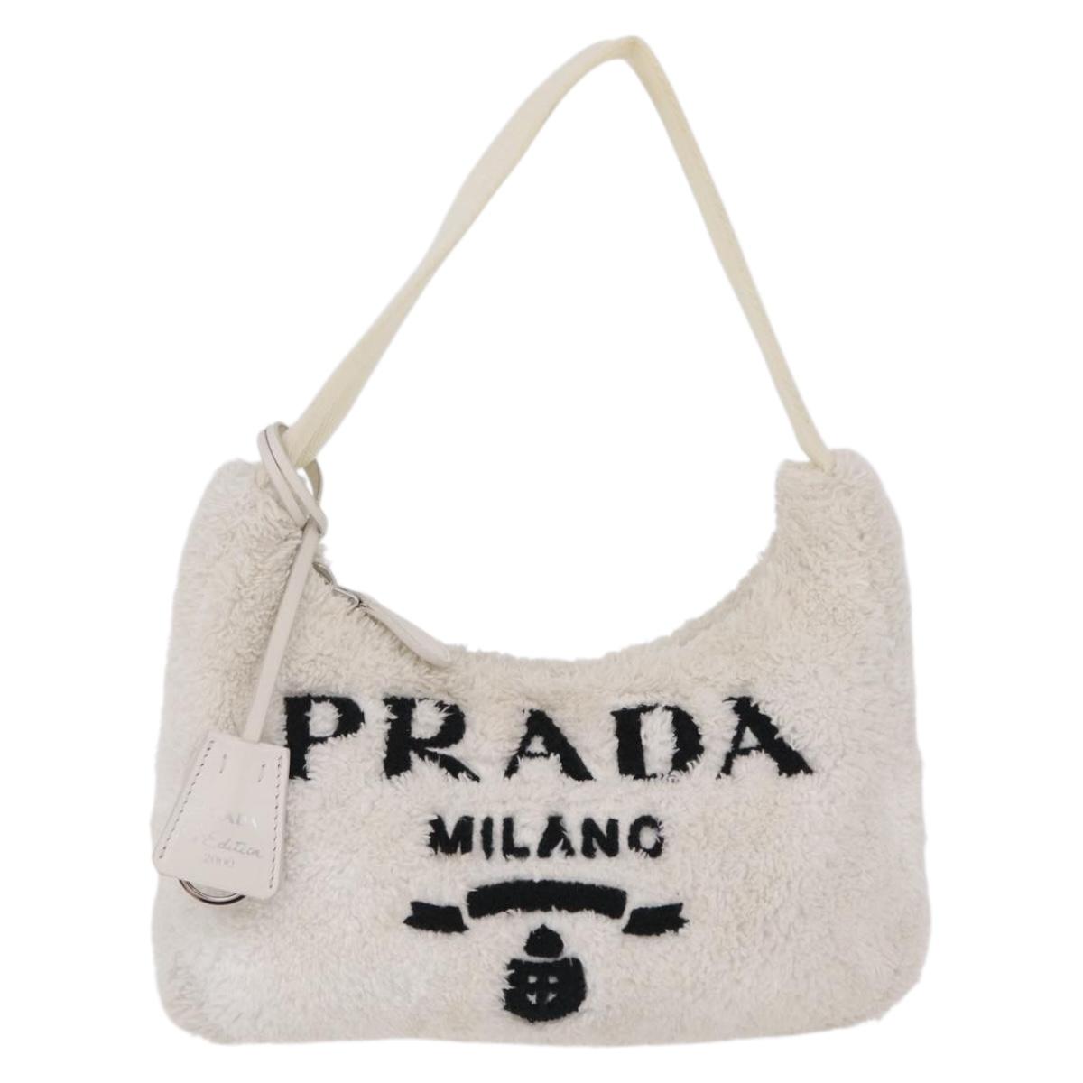 PRADA Hand Pouch Hand Bag pile White Silver Auth 202515A