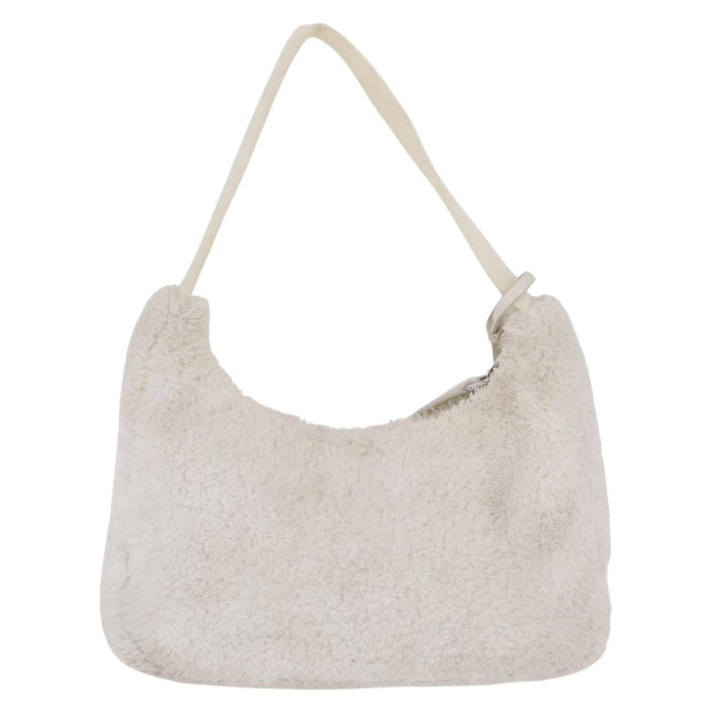 PRADA Hand Pouch Hand Bag pile White Silver Auth 202515A
