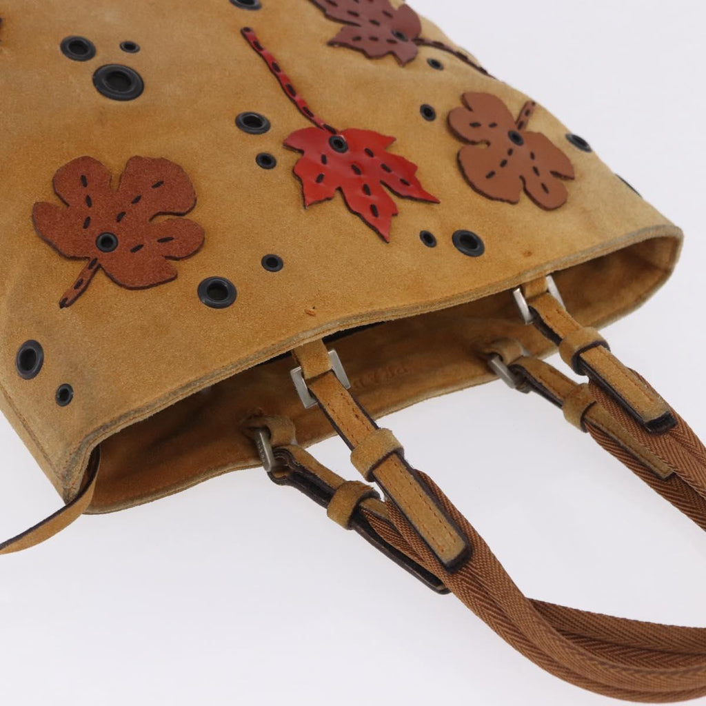 PRADA Hand Bag Suede Beige Auth 202880