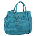 PRADA Matelasse Hand Bag Nylon 2way Turquoise Blue Silver Auth 202888V
