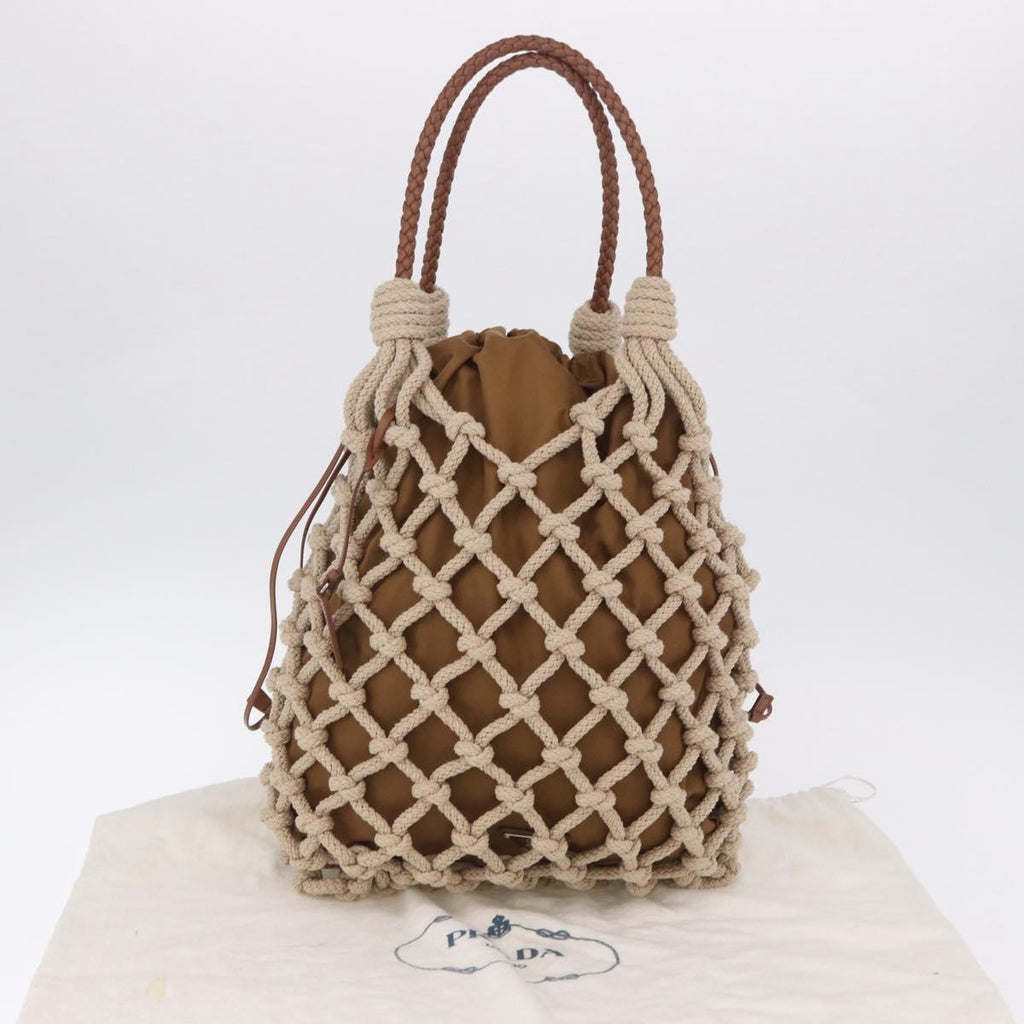 PRADA Tote Bag Knitted Fabrics Beige Silver Auth 202904SAM