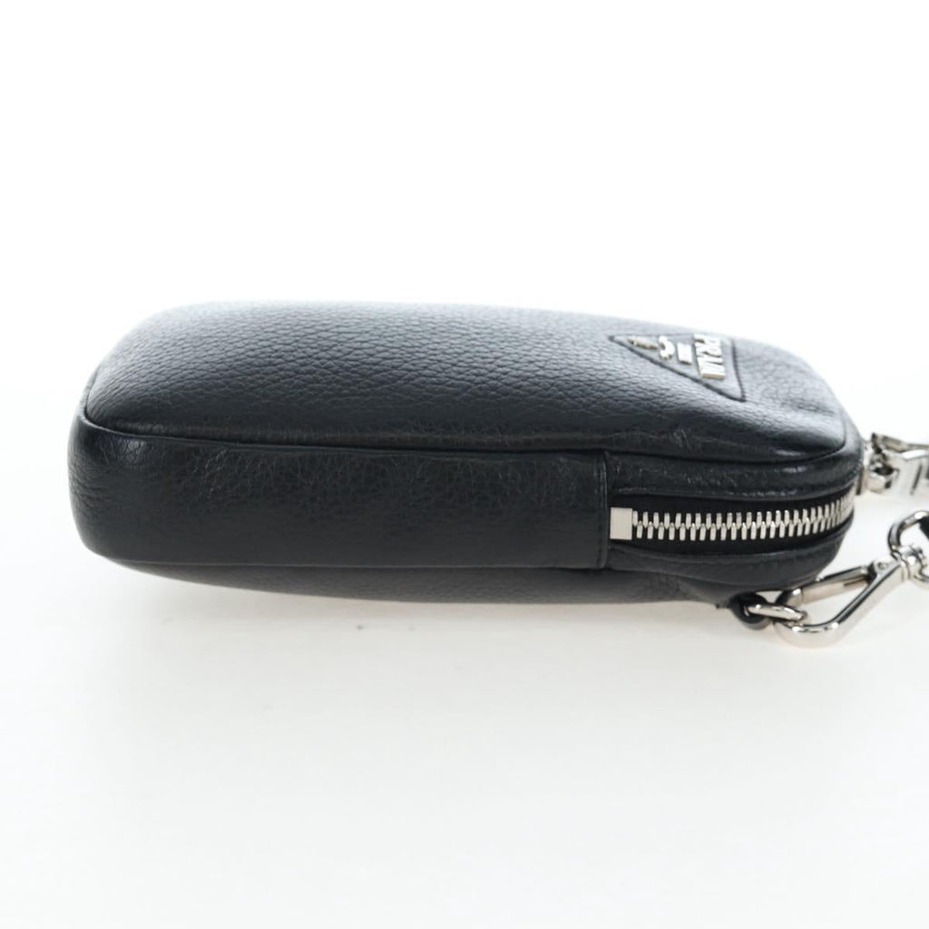PRADA Shoulder Bag Vittero Dino Leather Black Silver Auth 202911V