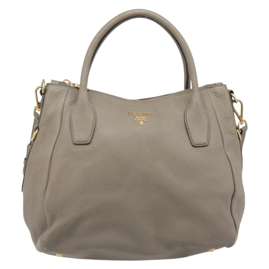 PRADA Hand Bag Vittero Dino Leather 2way Gray Gold Auth 202933V