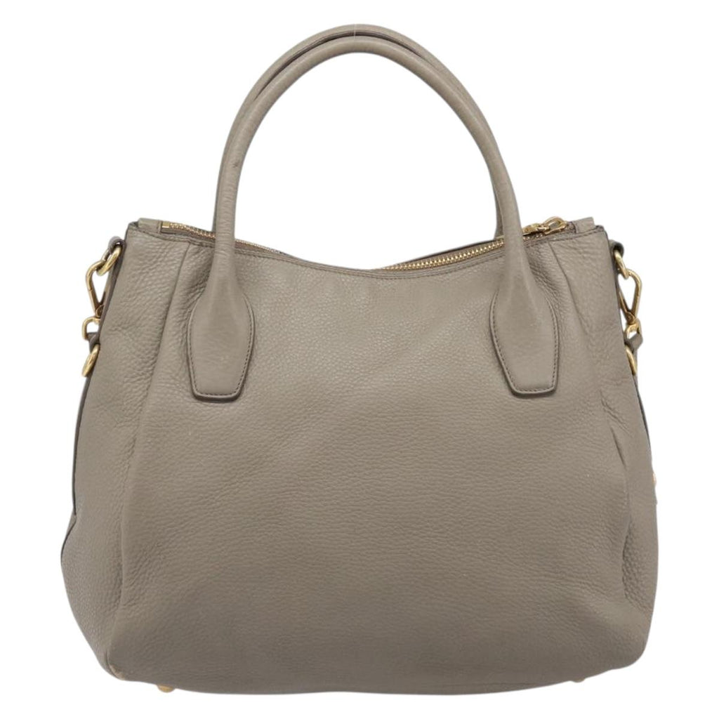 PRADA Hand Bag Vittero Dino Leather 2way Gray Gold Auth 202933V
