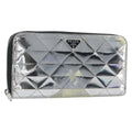 PRADA Long Wallet Leather Silver Auth 203045