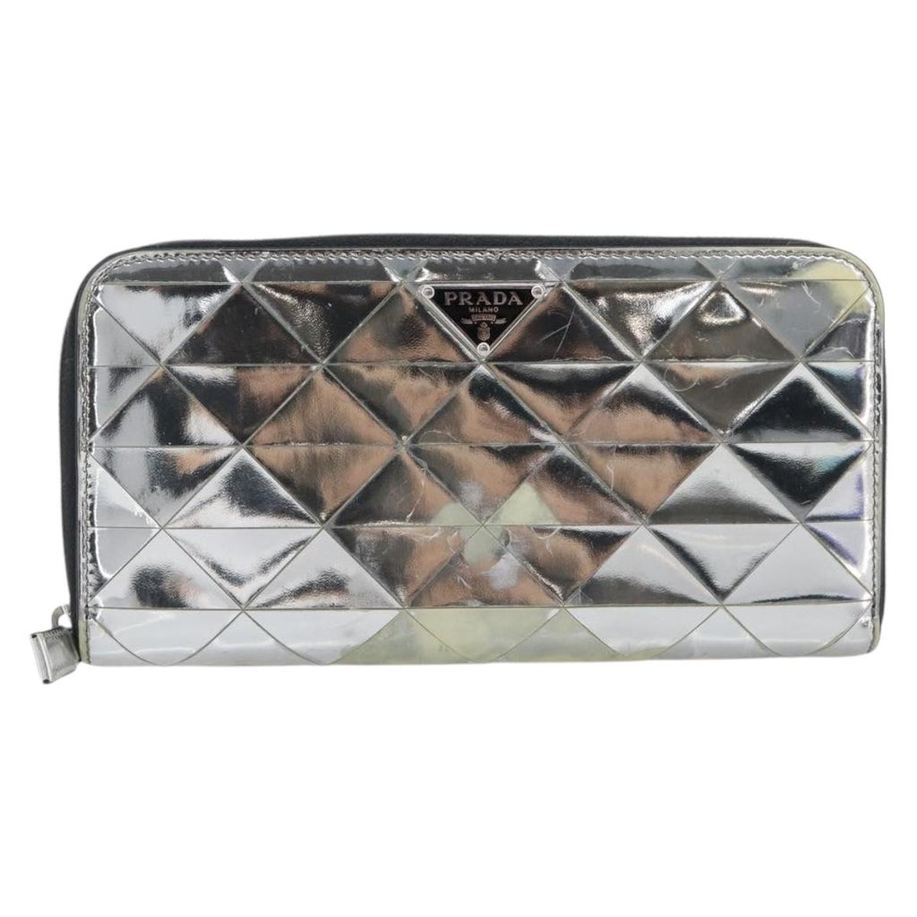 PRADA Long Wallet Leather Silver Auth 203045