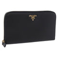 PRADA Long Wallet Saffiano Black Gold Tone Auth 203079