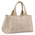 PRADA Canapa MM Hand Bag Canvas Gray Gold Auth 203427