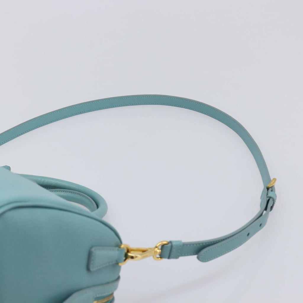 PRADA Boston Bag Saffiano leather 2way Light Blue Gold Auth 203450M